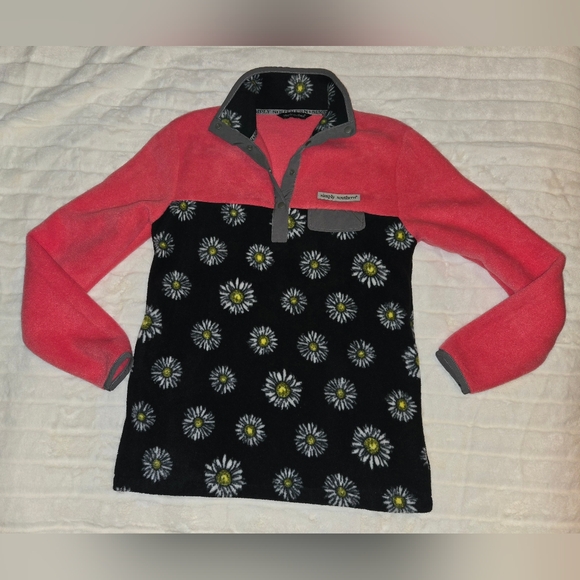 Simply Southern Floral Pullover Pink & Black Fleece, Size Small - Picture 1 of 8